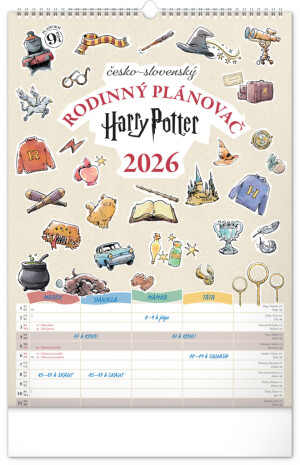 NOTIQUE Nástenný kalendár Rodinný plánovací Harry Potter 2026, 33 x 46 cm - Reklamnepredmety