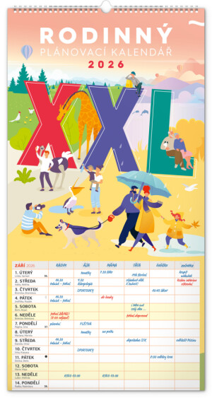 NOTIQUE Nástenný kalendár Rodinný plánovací XXL CZ 2026, 33 x 64 cm - Reklamnepredmety