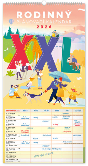 NOTIQUE Nástenný kalendár Rodinný plánovací XXL 2026, 33 x 64 cm - Reklamnepredmety