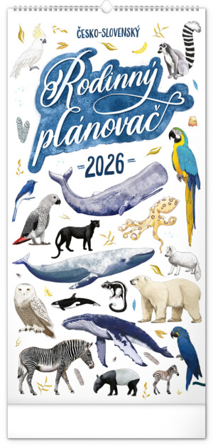 NOTIQUE Nástenný kalendár Rodinný plánovací Animalium CZ/SK 2026, 21 x 42 cm - Reklamnepredmety