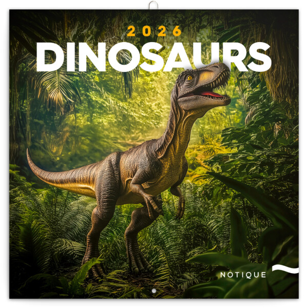 NOTIQUE Poznámkový kalendár Dinosaury 2026, 30 x 30 cm