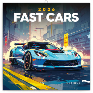 NOTIQUE Poznámkový kalendár Fantastické autá 2026, 30 x 30 cm - Reklamnepredmety