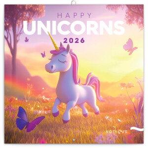 NOTIQUE Poznámkový kalendár Veselé jednorožce 2026, 30 x 30 cm - Reklamnepredmety