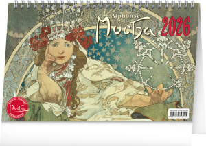 NOTIQUE Stolový kalendár Alfons Mucha CZ 2026, 23,1 x 14,5 cm - Reklamnepredmety