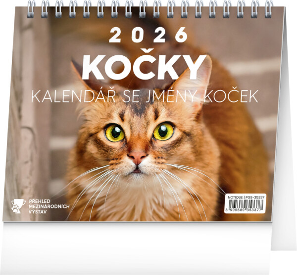 NOTIQUE Stolový kalendár Mačky – s menami mačiek CZ 2026, 16,5 x 13 cm