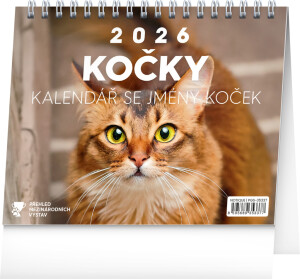 NOTIQUE Stolový kalendár Mačky – s menami mačiek CZ 2026, 16,5 x 13 cm - Reklamnepredmety