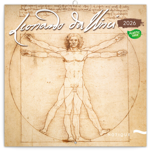 NOTIQUE Poznámkový kalendár Leonardo da Vinci 2026, 30 x 30 cm
