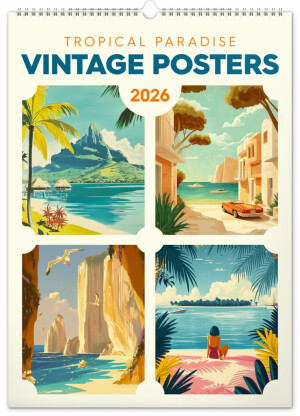 NOTIQUE Nástenný kalendár Vintage plagáty – tropické raje 2026, 33 x 46 cm - Reklamnepredmety