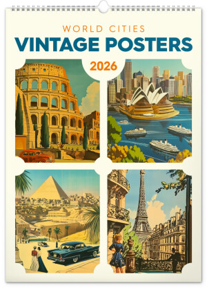 NOTIQUE Nástenný kalendár Vintage plagáty – svetové mestá 2026, 33 x 46 cm - Reklamnepredmety
