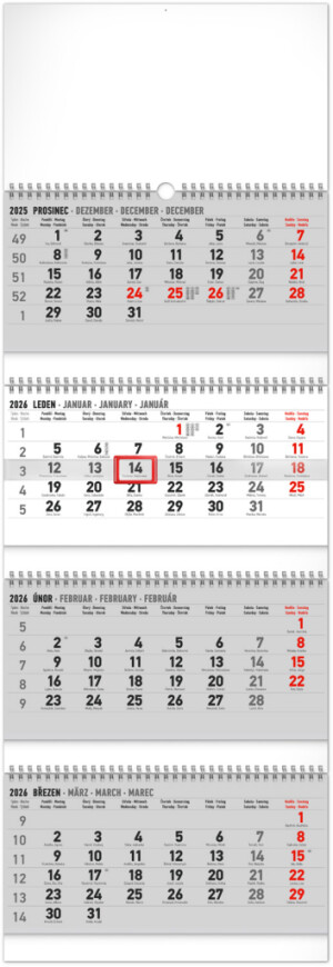 NOTIQUE Nástenný kalendár 4-mesačný štandard skladací CZ 2026, 29,5 x 84,5 cm - Reklamnepredmety