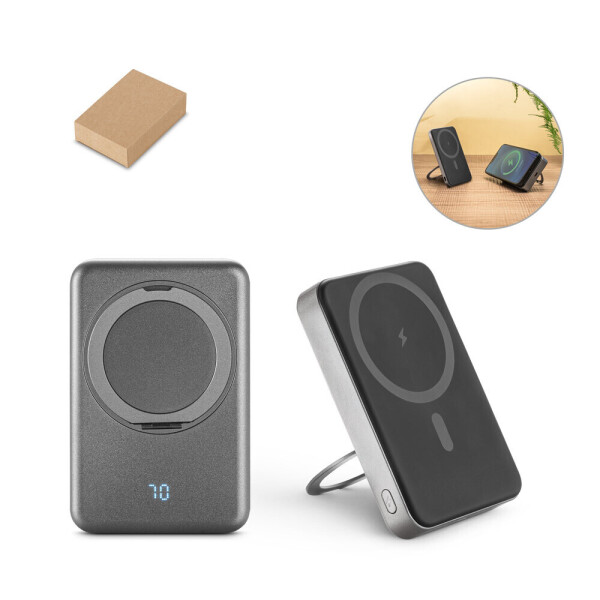 WARSHEL 10. 10 000 mAh magnetická power banka s 15W superrýchlou bezdrôtovou nabíjačkou z recyklovaného ABS (100% rABS) so stojanom