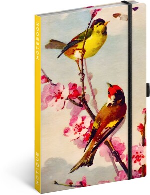 NOTIQUE Notes Vtáčiky – sakura Kateřiny Winterové, linajkovaný, 13 x 21 cm - Reklamnepredmety
