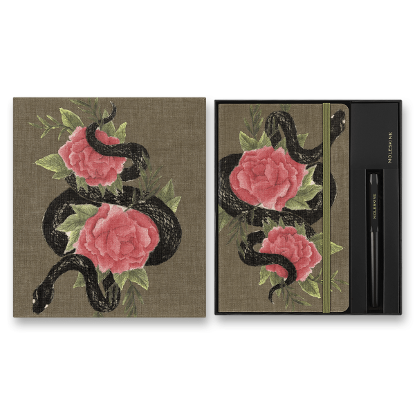 Zápisník Moleskine Snake Leaves – súprava Snake Roses, zberateľská edícia Snake Vegea, veľkosť L, linajkovaný