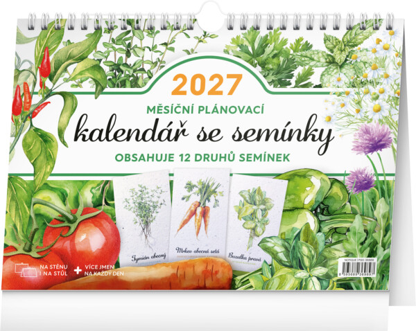 NOTIQUE Mesačný plánovací kalendár so semienkami CZ 2027, 30 x 21 cm