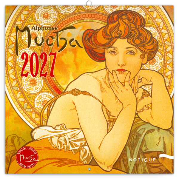 NOTIQUE Poznámkový kalendár Alfons Mucha EN/CZ 2027, 20 x 20 cm