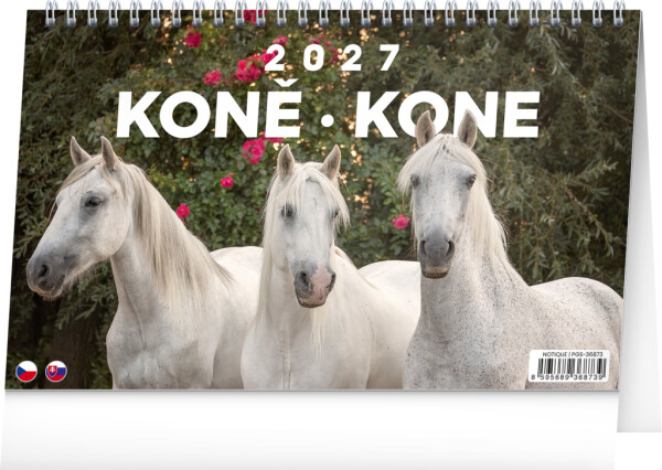 NOTIQUE Stolový kalendár Koně – Kone CZ/SK 2027, 23,1 x 14,5 cm