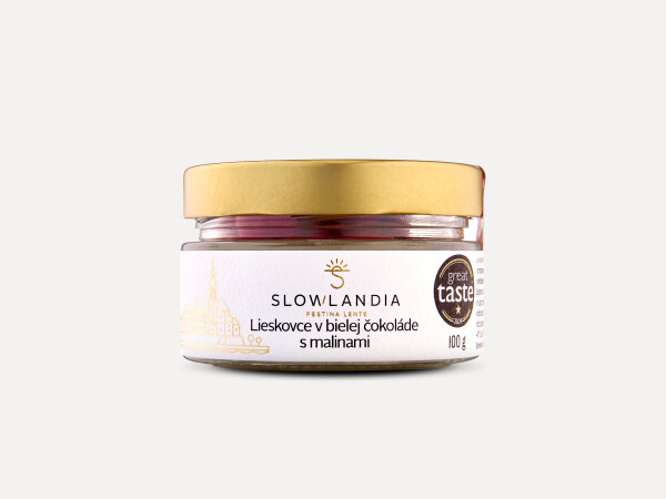 Lieskovce v bielej čokoláde s malinami 100 g