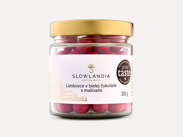 Lieskovce v bielej čokoláde s malinami 250 g