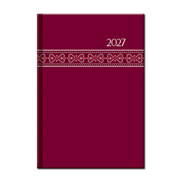 Týždenný diár A5 FOLK červený 2027