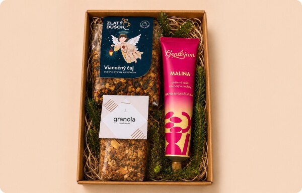 Vianočný darčekový set 4 – Malina v tube, vianočný čaj a orechová granola