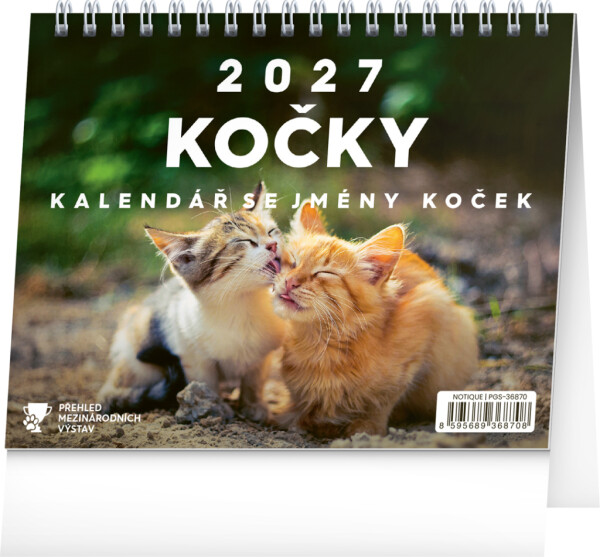 NOTIQUE Stolový kalendár Mačky – s menami mačiek CZ 2027, 16,5 x 13 cm