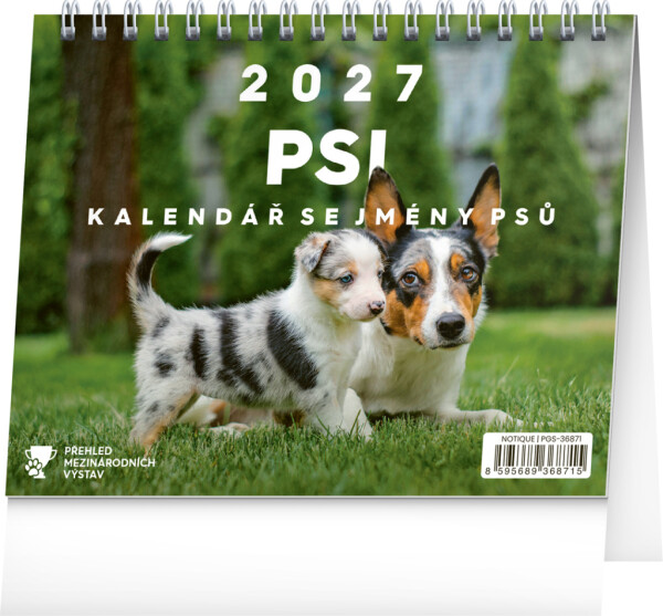 NOTIQUE Stolový kalendár Psy – s menami psov CZ 2027, 16,5 x 13 cm