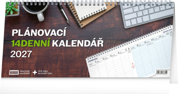 NOTIQUE Stolový kalendár Pracovný CZ 2027 – 14-dňový, 33 x 14,5 cm