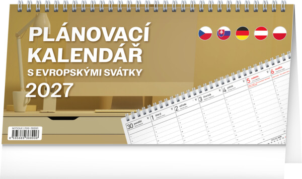 NOTIQUE Stolový kalendár s európskymi sviatkami CZ 2027 25 x 12,5 cm