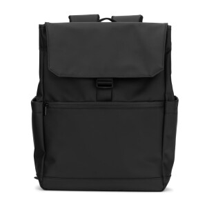 AZORES BAG. Batoh na notebook (16") z PU, s chlopňou zakrývajúcou všetky priehradky — čierna