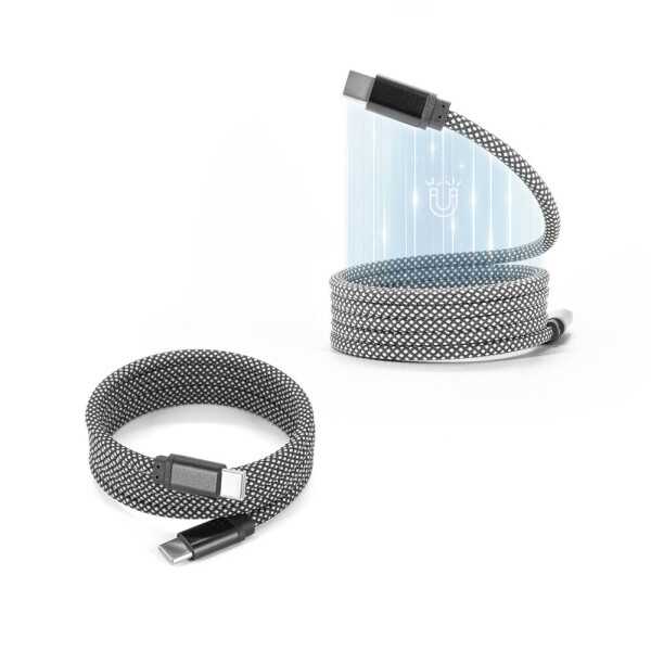 NADELLA. Kábel USB-C na USB-C s opleteným polyesterovým káblom (60 W) a magnetickým systémom pre jednoduché navíjanie