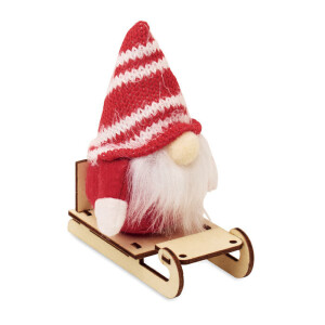 FROSTY SLEIGH Škriatok na drevených saniach — červená