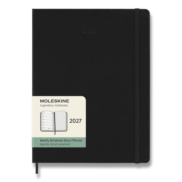 Diár Moleskine 2027 - tvrdé dosky, XL, týždenný, čierny a modrý