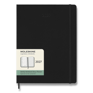 Diár Moleskine 2027 - tvrdé dosky, XL, týždenný, čierny a modrý — čierna