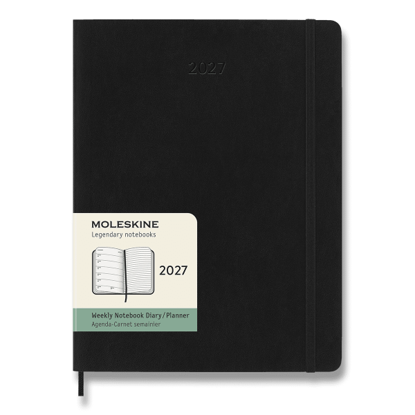 Diár Moleskine 2027 - mäkké dosky, XL, týždenný, čierný a modrý