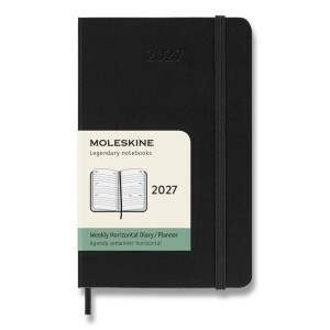 Diár Moleskine 2027 - tvrdé dosky, L, týždenný, horizontálny, čierny — čierna