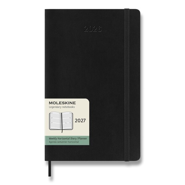 Diár Moleskine 2027 - mäkké dosky, L, týždenný, horizontálny, čierny