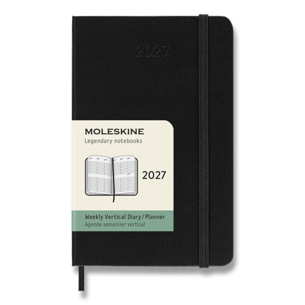 Diár Moleskine 2027 - tvrdé dosky, S, týždenný, vertikálny, čierny