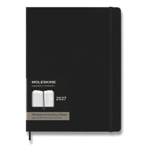 Diár Moleskine PRO 2027 - tvrdé dosky, XL, týždenný, vertikálny, čierny — čierna