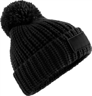 Pletená čiapka s brmbolcom "Toasty Patch" B 329 — čierna onesize