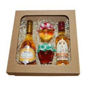 Sada 2x med, medovina, tokajské víno v krabici z vlnitej lepenky - Reklamnepredmety