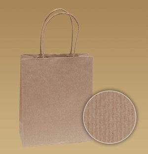 Hnedé tašky s krúteným uchom z prúžkovaného papiera - Reklamnepredmety