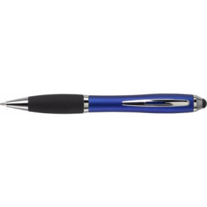 Guľôčkové pero s čiernou gumovou rukoväťou a stylusom - Reklamnepredmety