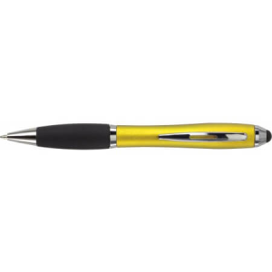 Guľôčkové pero s čiernou gumovou rukoväťou a stylusom - Reklamnepredmety