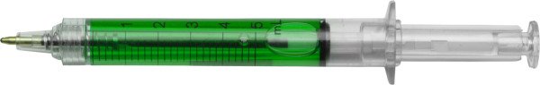 Plast, guľôčkové pero v tvare striekačky