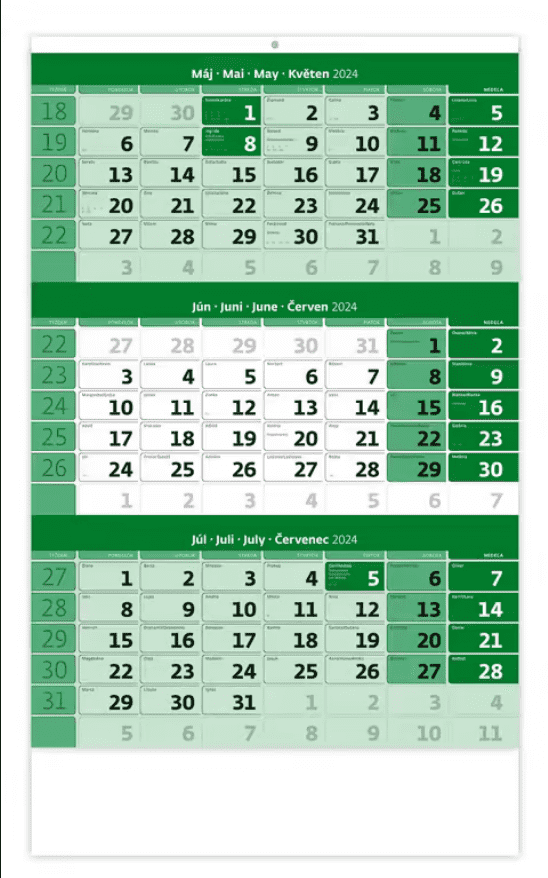 Trojmesačný kalendár, zelený