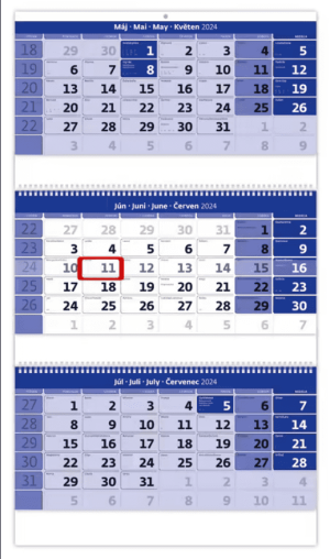 Trojmesačný kalendár, modrý so špirálou - Reklamnepredmety