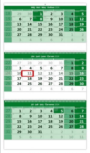 Trojmesačný kalendár zelený so špirálou - Reklamnepredmety