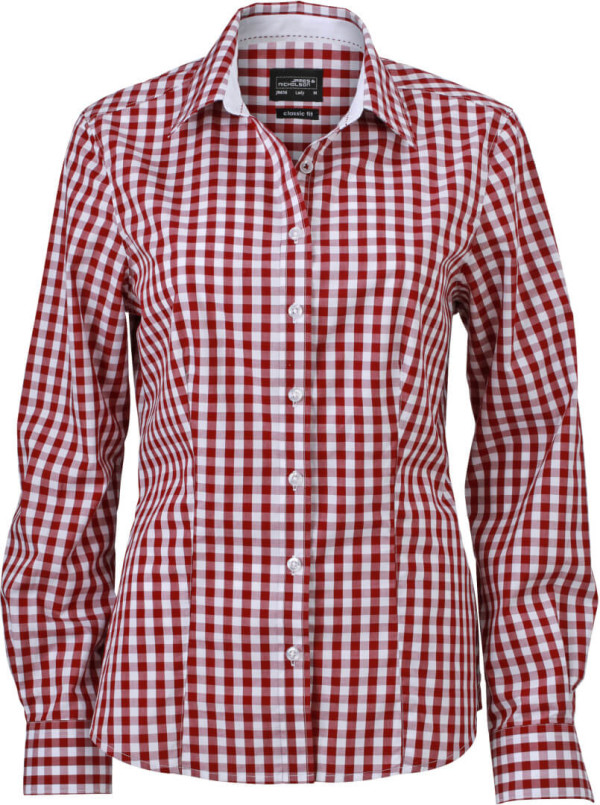 James & Nicholson | Dámska popelínová kockovaná košeľa s dlhým rukávom JN 616