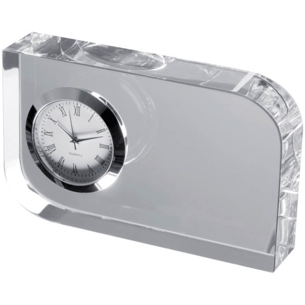 Elegantná sklenená dekorácia s malými hodinami
