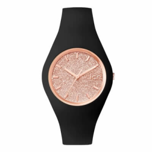 Čierne náramkové hodinky so zlato-ružovým ciferníkom ICE glitter - Reklamnepredmety